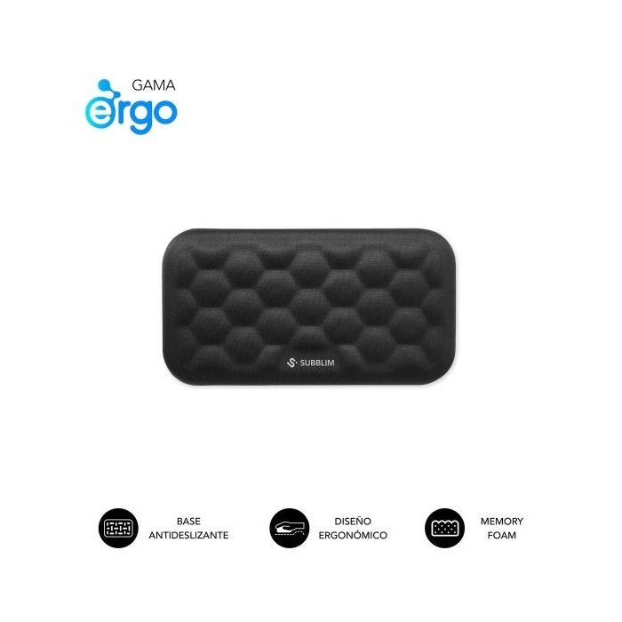 Subblim Ergo Airpadding Reposamuñecas para Raton - Espuma Viscoelastica 65D - Tejido AirMesh Transpirable - Base Antideslizante - Color Negro
