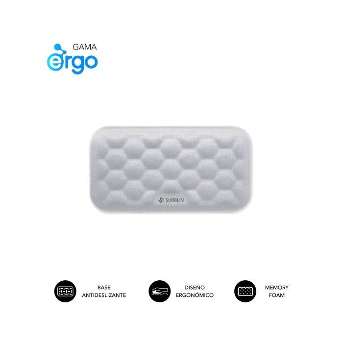 Subblim Ergo Airpadding Reposamuñecas para Raton - Espuma Viscoelastica 65D - Tejido AirMesh Transpirable - Base Antideslizante - Color Plata