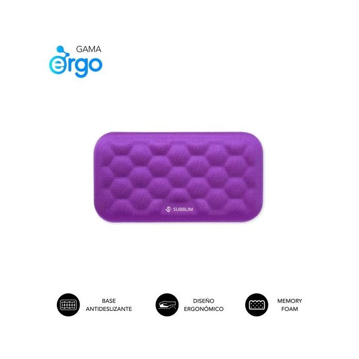 Subblim Ergo Airpadding Reposamuñecas para Raton - Espuma Viscoelastica 65D - Tejido AirMesh Transpirable - Base Antideslizante - Color Lila