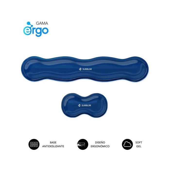 Subblim Pack Ergo Crystal Flex Reposamuñecas para Teclado y Raton - Gel Refrigerante Autoajustable - Diseño Ondulado Ergonomico - Base Antideslizante - Color Azul
