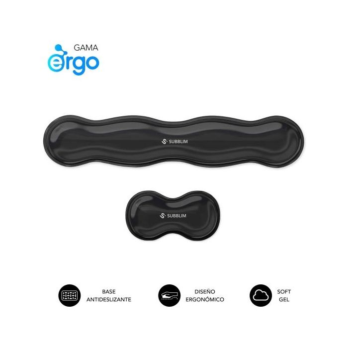 Subblim Pack Ergo Crystal Flex Reposamuñecas para Teclado y Raton - Gel Refrigerante Autoajustable - Diseño Ondulado Ergonomico - Base Antideslizante - Color Negro
