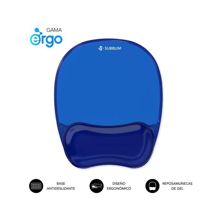 Subblim Ergo Crystal Flex Alfombrilla Ergonomica para Raton - Gel Refrigerante Autoajustable - Diseño Ondulado Ergonomico - Base Antideslizante - Color Azul