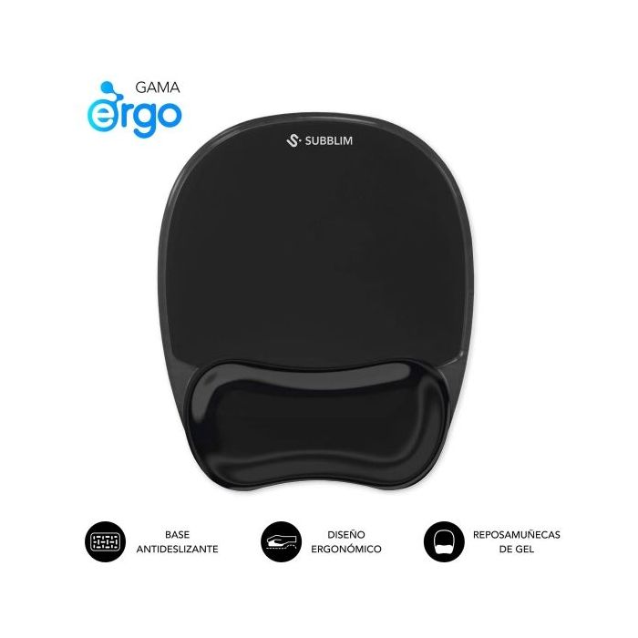 Subblim Ergo Crystal Flex Alfombrilla Ergonomica para Raton - Gel Refrigerante Autoajustable - Diseño Ondulado Ergonomico - Base Antideslizante - Color Negro