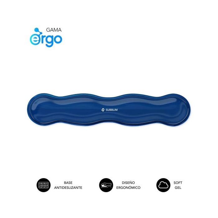Subblim Ergo Crystal Flex Reposamuñecas para Teclado - Gel Refrigerante Autoajustable - Diseño Ondulado Ergonomico - Base Antideslizante - Color Azul