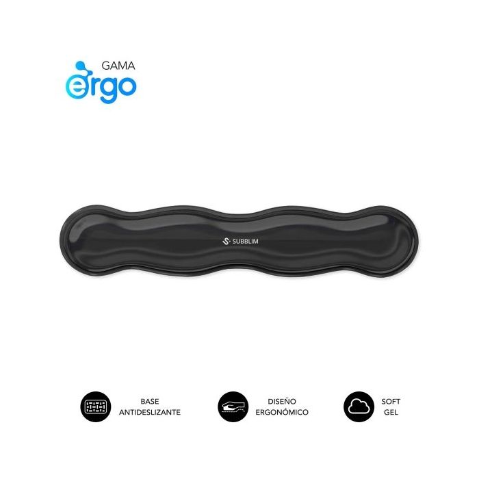 Subblim Ergo Crystal Flex Reposamuñecas para Teclado - Gel Refrigerante Autoajustable - Diseño Ondulado Ergonomico - Base Antideslizante - Color Negro