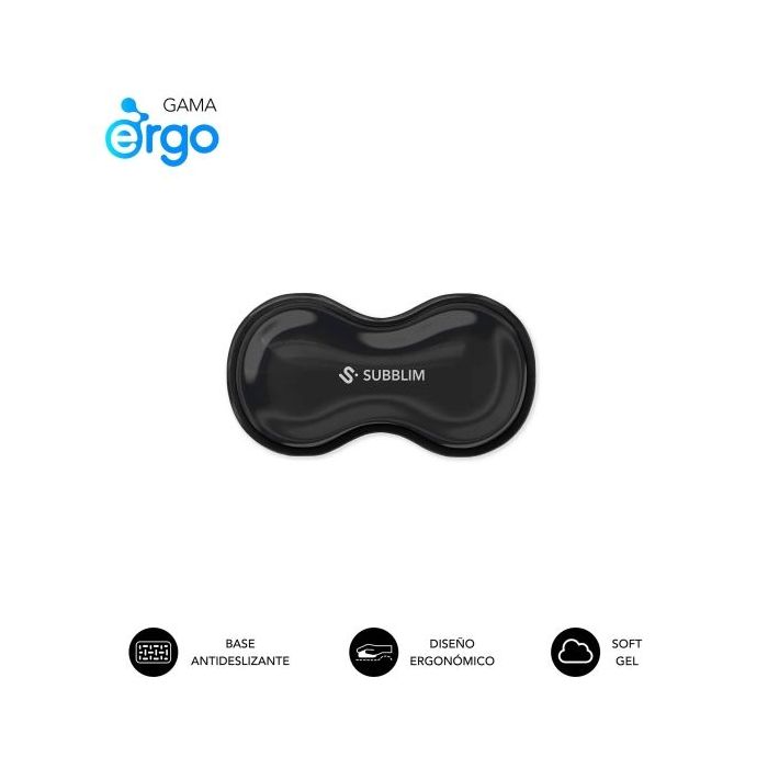Subblim Ergo Crystal Flex Reposamuñecas para Raton - Gel Refrigerante Autoajustable - Diseño Ondulado Ergonomico - Base Antideslizante - Color Negro