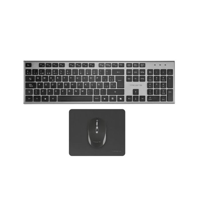 Tacens Zenith Combo Pack Inalabrico de Teclado Completo + Raton y Alfombrilla - Disposicion QWERTY ES - Teclas Silenciosas de Perfil Bajo - Sensor de 3200dpi - Conexion Dual Link 2.4GHz - Switches HUANO - Color Negro