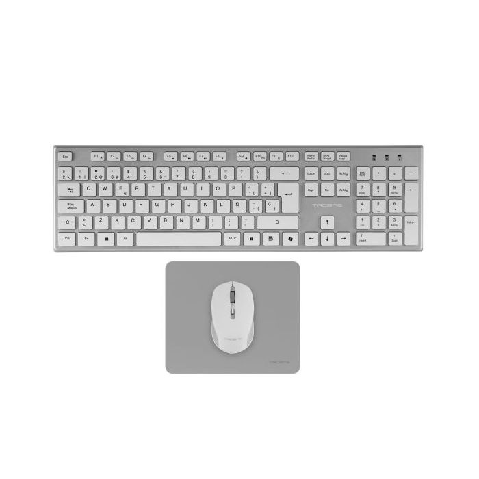 Tacens Zenith Combo Pack Inalabrico de Teclado Completo + Raton y Alfombrilla - Disposicion QWERTY ES - Teclas Silenciosas de Perfil Bajo - Sensor de 3200dpi - Conexion Dual Link 2.4GHz - Switches HUANO - Color Blanco