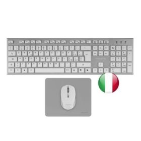 Tacens Zenith Combo Pack Inalabrico de Teclado Completo + Raton y Alfombrilla - Disposicion Italiana QWERTY IT - Teclas Silenciosas de Perfil Bajo - Sensor de 3200dpi - Conexion Dual Link 2.4GHz - Switches HUANO - Color Blanco