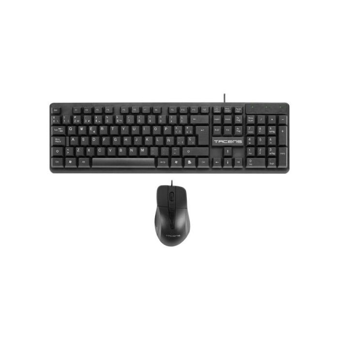 Tacens Anima ACP02 Pack USB Teclado Multimedia + Raton 1200dpi 3 Botones - Disposicion QWERTY ES - Cable de 1.3m - Teclas de Membrana - Sensor Optico - Uso Diestro - Color Negro