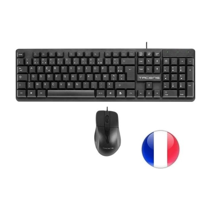 Tacens Anima ACP02 Pack USB Teclado Multimedia + Raton 1200dpi 3 Botones - Disposicion Francesa AZERTY FR - Cable de 1.3m - Teclas de Membrana - Sensor Optico - Uso Diestro - Color Negro