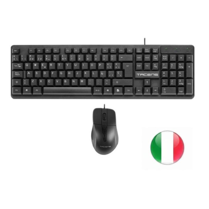 Tacens Anima ACP02 Pack USB Teclado Multimedia + Raton 1200dpi 3 Botones - Disposicion Italiana QWERTY IT - Cable de 1.3m - Teclas de Membrana - Sensor Optico - Uso Diestro - Color Negro