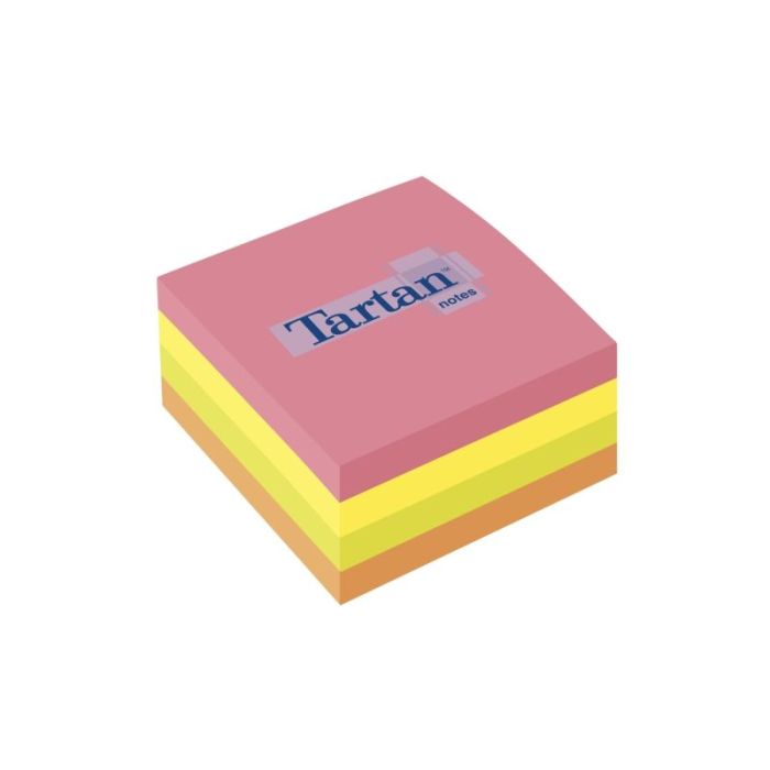Tartan Cubo de 400 Notas Adhesivas Reposicionables - Colores Neon - 76x76mm - 100% PEFC - Colores Surtidos