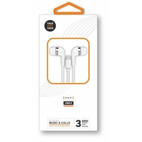 TechOneTech ear Tech Hop Auriculares Intraurales USB-C - Microfono Integrado - Cable de 1.20m - Blanco
