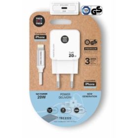 TechOneTech Cargador de Pared Ultrarrápido GaN 20w Blanco + Cable Apple
