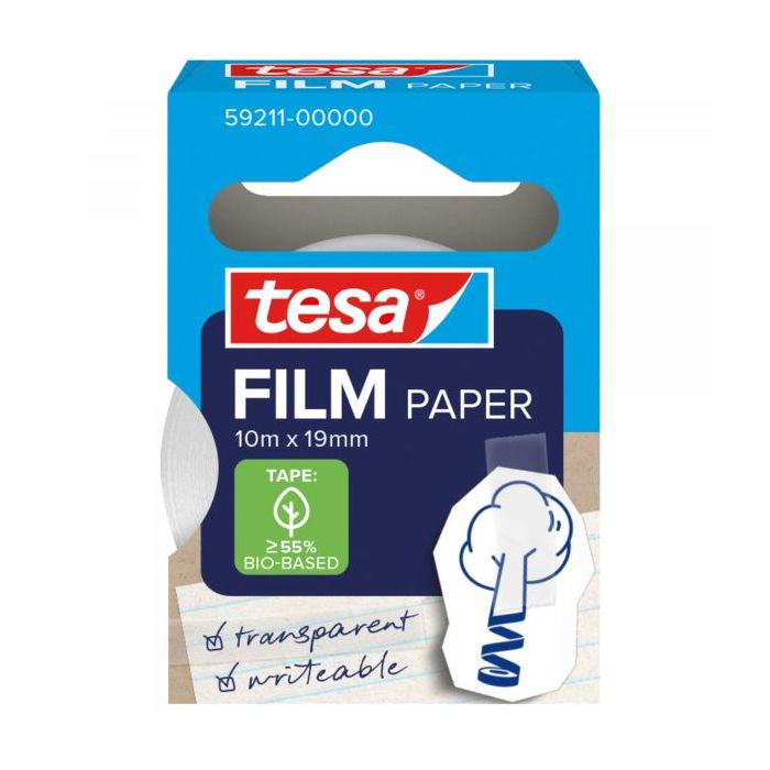 Tesa Paper Pack de 1 Cinta Adhesiva de Papel 19mm x 10 Metros - Casi Invisible en Superficies de Color Claro - Se puede Cortar con la Mano y Escribir sobre ella - Papel Certificado FSC®