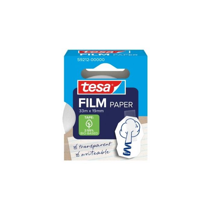 Tesa Paper Pack de 1 Cinta Adhesiva de Papel 19mm x 33 Metros - Casi Invisible en Superficies de Color Claro - Se puede Cortar con la Mano y Escribir sobre ella - Papel Certificado FSC®