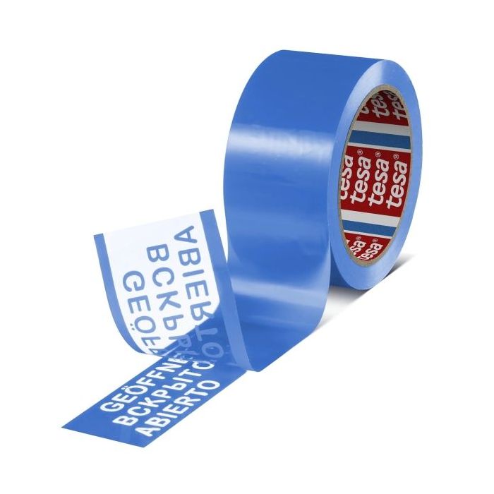 Tesa 64007 Cinta para Precintado a Prueba de Manipulaciones 50mm x 50 Metros - Para Aplicacion Manual y Automatica - Adhesivo Acrilico a Base de Agua - Color Azul