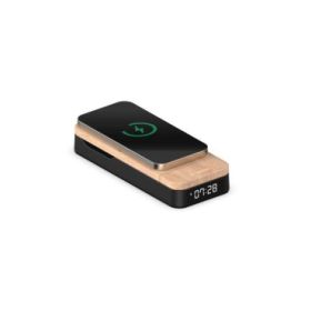 Thomson Reloj Despertador Plegable 3 en 1 - Cargadores Induccion Compatibles con Android y Apple - Cargador USB-C - Brillo Ajustable - Color Madera y Negro