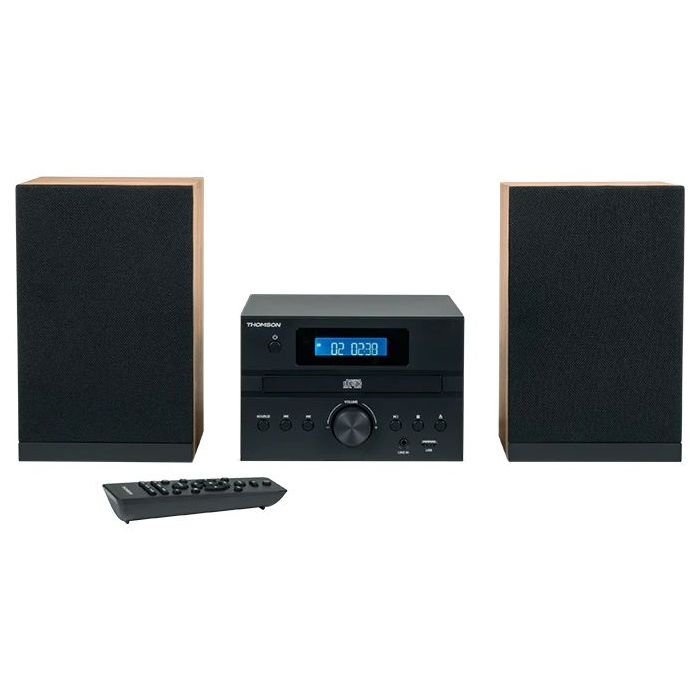 Thomson MIC123BT Micro Cadena 50W Bluetooth - Reproductor de CD, Radio FM - Tecnologia Bass Boost - Mando a Distancia - Color Negro/Madera