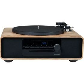 Thomson MIC300TT Micro Cadena 60W Bluetooth 5.0 con Tocadiscos Integrado - Reproductor de CD, Radio FM, Reproductor USB (MP3) - Mando a Distancia - Color Madera/Negro