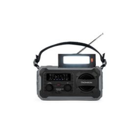 Thomson Radio Solar Portatil SOS - AM/FM - Bateria de 8000mAh - Linterna de Emergencia - 3 Modos de Carga - Funcion Powerbank - Color Gris