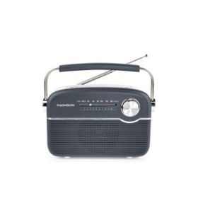 Thomson Radio Solar Portatil Retro RTS450BT - FM - Carga por Energia Solar o USB-C - Antena Telescopica - Bluetooth - Color Negro