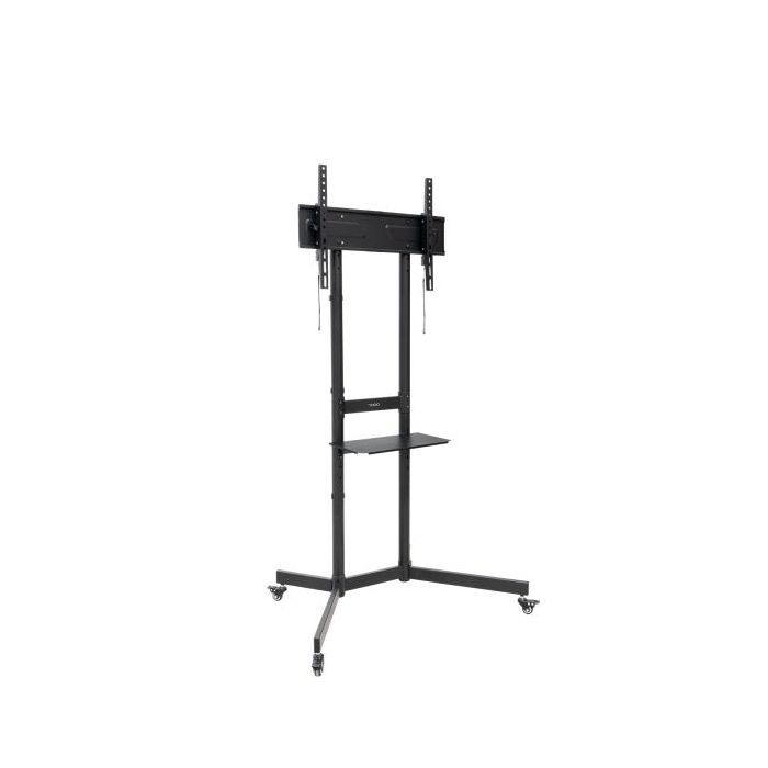 Tooq Kefren Soporte de Suelo con Ruedas para Pantallas 37" a 70" - Altura Ajustable - Bloqueo de Ruedas - Estante - Gestion de Cables - Peso Max 70kg - VESA Max 600X400mm - Color Negro