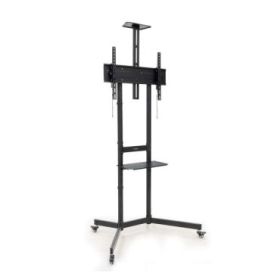 Tooq Nefertiti Soporte de Suelo con Ruedas para Pantallas 37" a 70" - Altura Ajustable - Bloqueo de Ruedas - Estante - Bandeja Superior para Webcam - Gestion de Cables - Peso Max 70kg - VESA Max 600X400mm - Color Negro