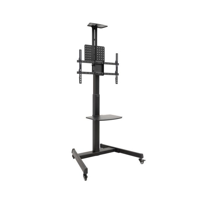Tooq Cometa Soporte de Suelo para TV de 37 a 70" - Bandeja Multiusos - Peso Max. 50kg - Altura, Inclinacion y Rotacion Ajustables - Ruedas - Color Negro