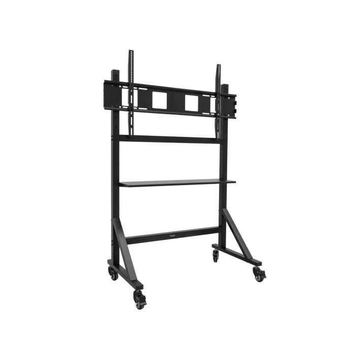 Tooq Optimus Soporte de Suelo para Pantallas Interactivas/TV de 60 a 105" - Bandeja Multiusos - Peso Max. 120kg - Altura Ajustable - Ruedas - Color Negro