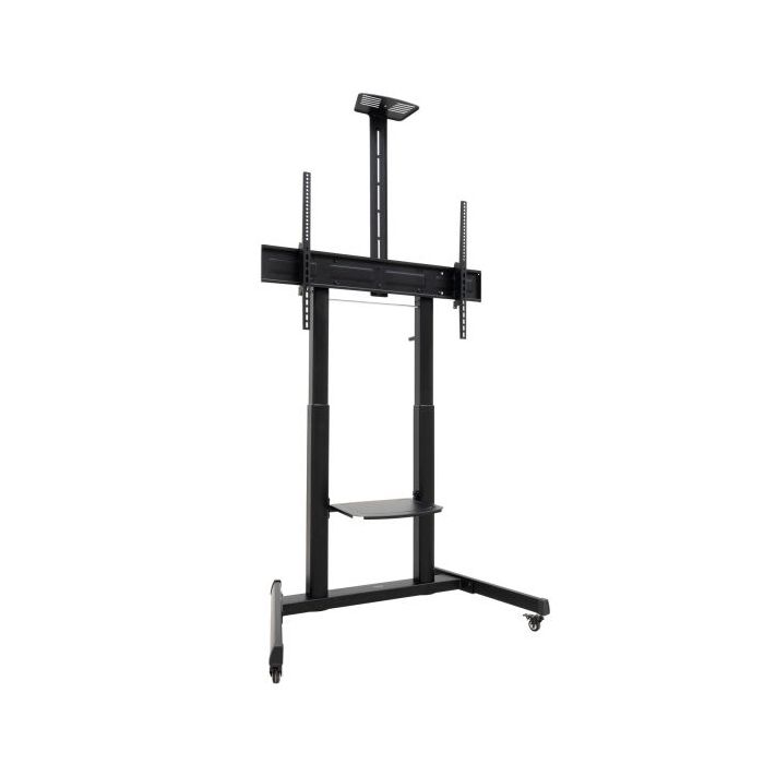 Tooq Aquiles Soporte de Suelo para Pantallas Interactivas/TV de 60 a 100" - Bandeja Multiusos - Peso Max. 120kg - Altura e Inclinacion Ajustables - Elevacion con Manivela - Ruedas - Color Negro