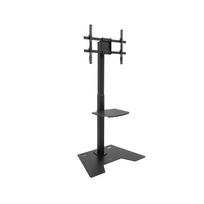 Tooq Minos Soporte de Suelo para Pantallas de 37-70" - Bandeja Inferior Multiusos - Altura, Giro y Rotacion Regulables - Gestion de Cables - Peso Max 70kg - VESA Max 200x200 - Color Negro