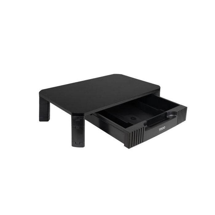 Tooq Soporte Elevador para Monitor o Portatil - Cajon de Gran Capacidad - Almohadillas Antideslizantes - Regulacion de Altura - Peso Max. 20kg - Color Negro