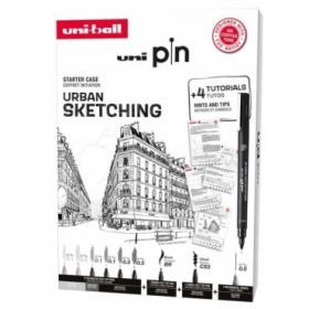 Uni-ball Uni Pin Urban Sketching Pack de 8 Rotuladores Calibrados 0.1, 0.3, 0.5, Brush y CS3 + 1 Portaminas Shalaku S + 4 Tutoriales + Consejos y Sugerencias de DA COFFEE TIME - Tinta Pigmentada Resistente al Agua y Luz - Colores Surtidos