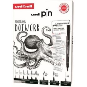 Uni-ball Uni Pin Dotwork Pack de 8 Rotuladores Calibrados 0.1, 0.3, 0.5, Brush y CS3 + 1 Portaminas Shalaku S + 4 Tutoriales + Consejos, Sugerencias y Ejercicios para Practicar de la Artista Ophelie Dhayere - Tinta Pigmentada Resistente al Agua y Luz - C
