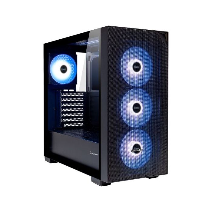 Unykach Revelat Mesh Black Caja ATX, Micro ATX, ITX - Lateral de Vidrio Templado - 3.5", 2.5" - USB-A 3.0, USB-C y Audio - 4 Ventiladores ARGB - Soporta Refrigeracion Liquida - Color Negro