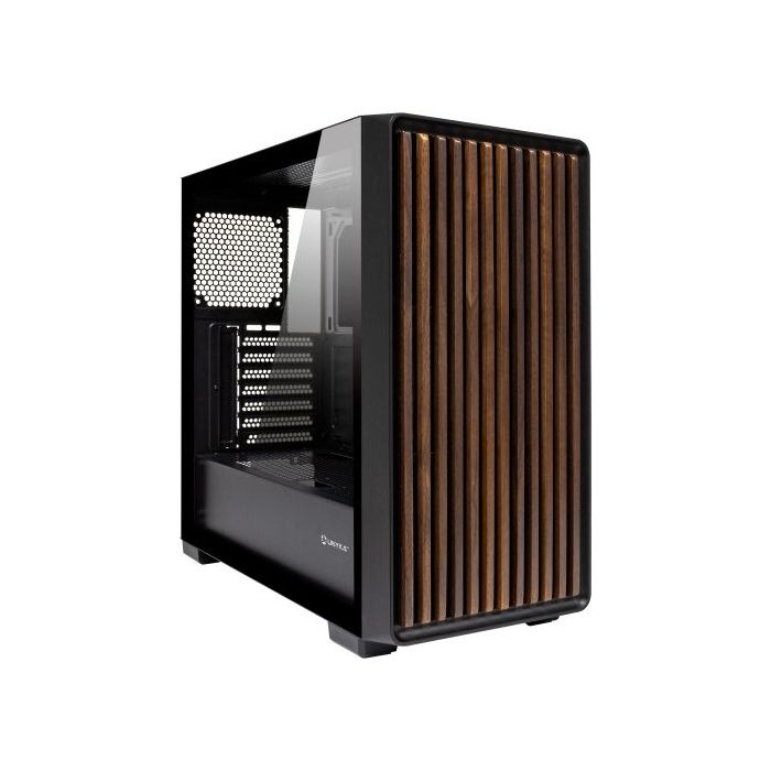 Unykach Revelat Madeira Black Caja ATX, Micro ATX, ITX - Lateral de Vidrio Templado y Frontal con Listones de Madera Natural - 3.5", 2.5" - USB-A 3.0, USB-C y Audio - Soporta Refrigeracion Liquida - Color Negro