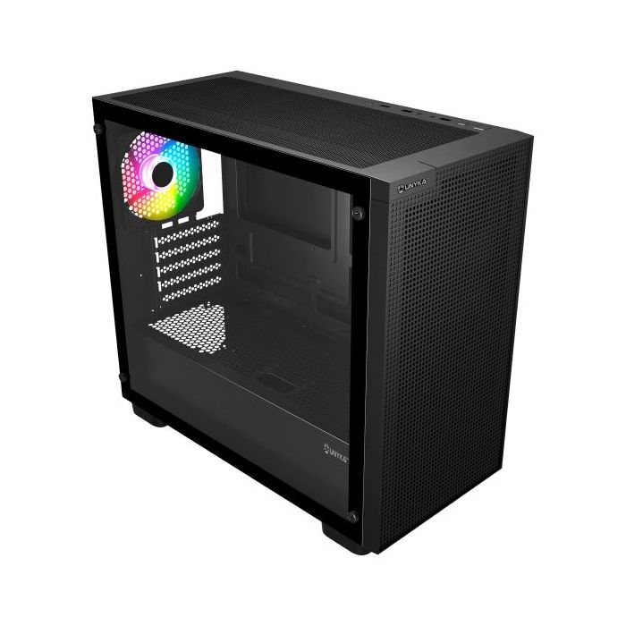 Unykach Revelat Mesh Edge Caja Micro ATX, ITX - Lateral de Vidrio Templado - 3.5", 2.5" - USB-A 2.0, USB-3.0 y Audio - 4 Ventiladores ARGB - Soporta Refrigeracion Liquida - Color Negro