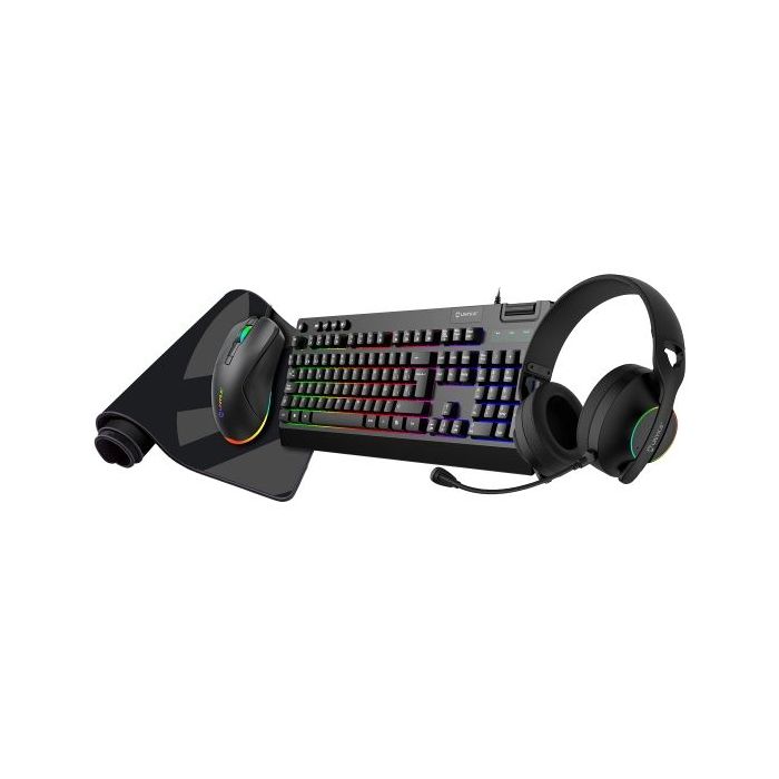 Unykach Pack Gaming NOVA 4in1 USB Teclado Multimedia + Raton 7200dpi + Auriculares con Microfono + Alfombrilla XL - Teclado Español - Color Negro
