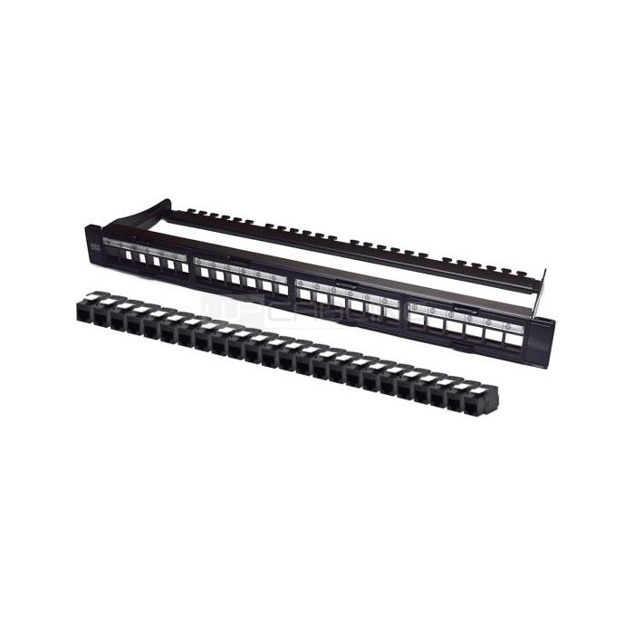 WP Patch Panel de 24 Puertos RJ45 CAT6 UTP - 1U Modular sin Herramientas - Color Negro