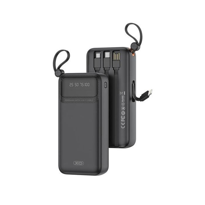 XO PR279 Powerbank 20000mAh - USB-A, USB-C, USB-Micro y Lightning - Cables Integrados - Pantalla Digital - Color Negro