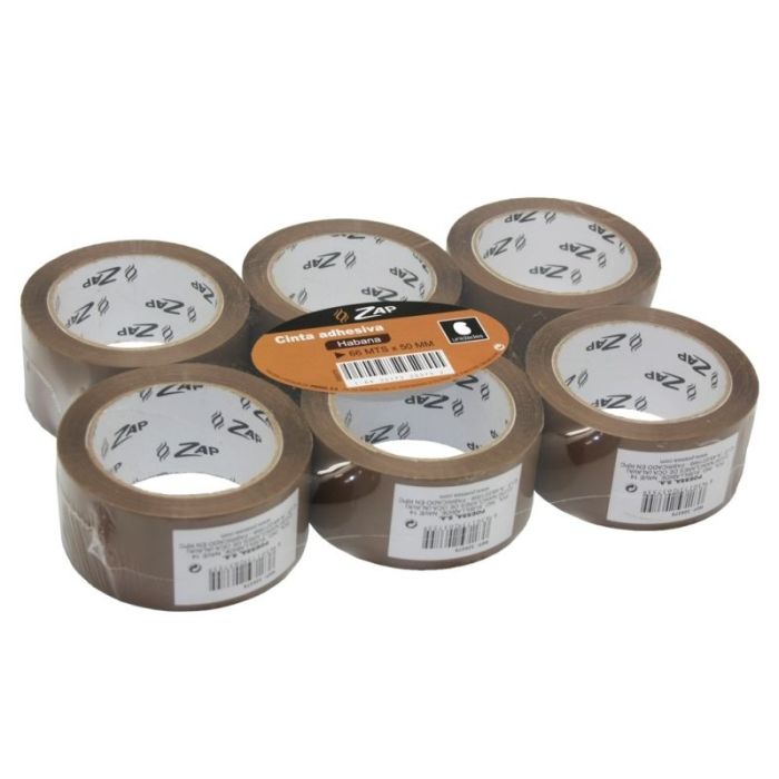 Zap Pack de 6 Precintos de Embalaje 50mm x 66m - Polipropileno 55 micras - Color Marron