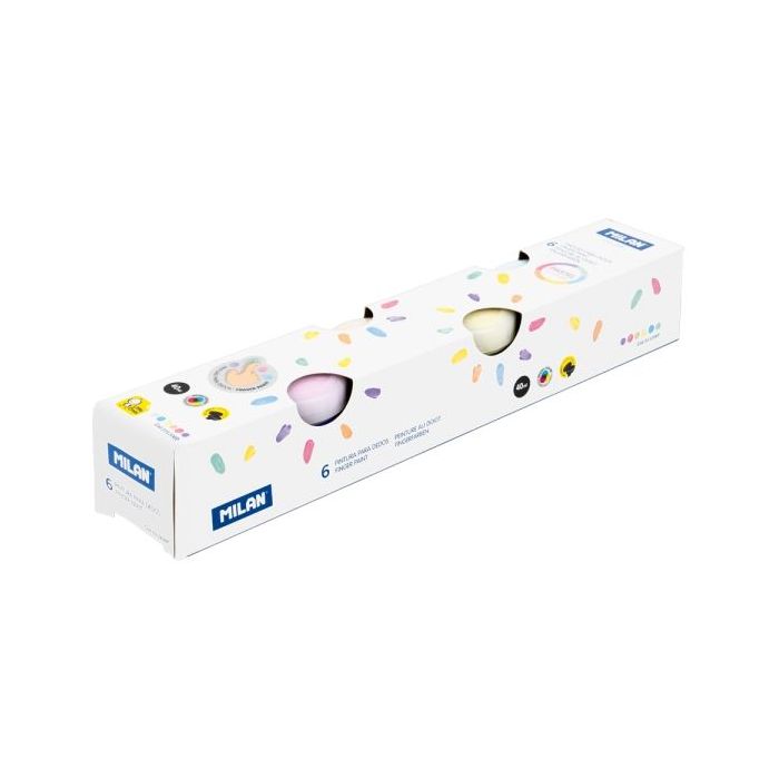 Milan Pack de 6 Tarros de Pintura para Dedos - 40ml por Unidad - Mezclable - Lavable - Colores Pasteles Surtidos
