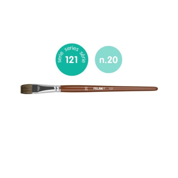 Milan 121 Pack de 3 Pinceles Escolares Planos Numero 20 - Bolsa con Colgador - Pelo de Cabra y Sintetico - Color Madera Oscuro