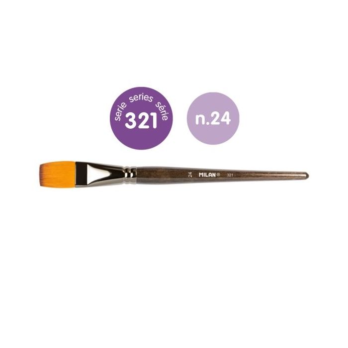 Milan 321 Pack de 2 Pinceles Planos Numero 24 - Bolsa con Colgador - Pelo Sintetico - Color Madera Oscuro