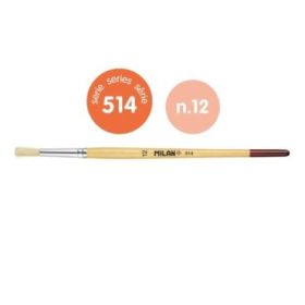 Milan 514 Pack de 6 Pinceles Redondo - Numero 12 - Bolsa con Colgador - Cerda Natural - Mango Corto - Color Madera Claro