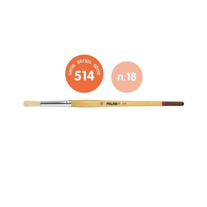 Milan 514 Pack de 4 Pinceles Redondos - Mango Corto Numero 18 - Bolsa con Colgador - Cerda Natural - Color Madera Claro