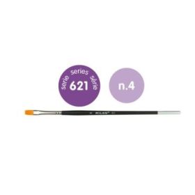 Milan 612 Premium Synthetic Pack de 6 Pinceles Planos Numero 4 - Bolsa con Colgador - Pelo Sintetico - Mango Corto - Color Negro