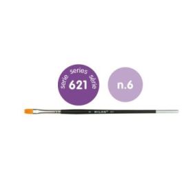 Milan 612 Premium Synthetic Pack de 6 Pinceles Planos Numero 6 - Bolsa con Colgador - Pelo Sintetico - Mango Corto - Color Negro